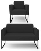 Sofá Namoradeira com Poltrona Base Industrial Preto Marisa Veludo   - Preto