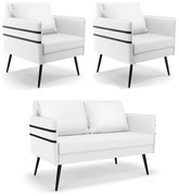 Kit 01 Namoradeira 02 Lugares e 02 Poltronas Mari Corino Branco Pés Palito de Ferro