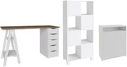 Conjunto Escritório Home Office 3 Peças Maly A06 Nogal/Branco - Mpozen