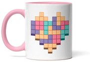 Caneca Coração Pixel Branca com Alça e interior Rosa