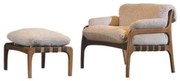 Poltrona com Puff Miramor Estofada Assento com Base Recouro Detalhe Costas com Cintos de Couro Natural e Fivelas Estrutura Madeira