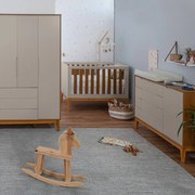 Kit Quarto Infantil com Pés Square Mel - Cômoda Elfe 4 Gavetas e 1 Porta + Guarda-Roupa Elfe + Berço Mini Cama Noah - Areia e Savana