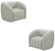 Kit 2 Poltronas Decorativas Sala de Estar Adam Veludo Cinza Claro G45 - Gran Belo