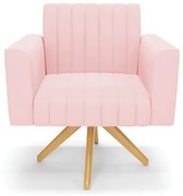 Kit 2 Poltronas Giratória Viena Gomada Suede Base de Madeira MA30 - Rosa Bebê