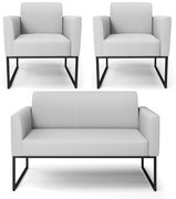 Sofá Namoradeira com 2 Poltronas Base Industrial Preto Marisa Linho D03 - D'Rossi - A05 Cinza