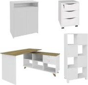 Conjunto Escritório Home Office 4 Peças Golden A06 Olmo/Branco - Mpoze