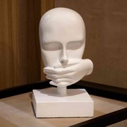 Escultura Decorativa Máscara Rosto Silêncio Branco 25cm B02 - D'Rossi