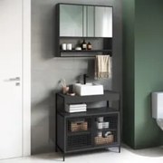 Gabinete Banheiro Liny Com Cuba e Espelheira Moscow Grafite Z54 - Mpoz