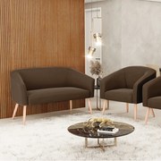 Sofá Namoradeira e Poltrona Pé Palito Natural Stella Suede D03 - D'Rossi - Marrom