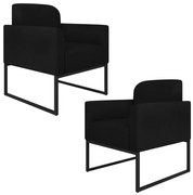 Kit 2 Poltronas Decorativas Isabella Base Industrial Suede Preto G19