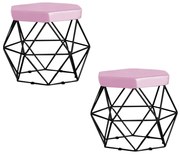 Kit 2 Puff Decorativo Base Preta Elsa Veludo Rosê G41 - Gran Belo