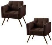 Kit 02 Poltronas Decorativa Bia Couro Conhaque G58 - Gran Belo