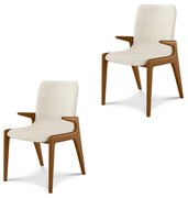 Kit 2 Cadeiras Decorativas Sala de Jantar Madeira Maciça com Braço Pigeon Linho Bege/Mel G13 - Gran Belo