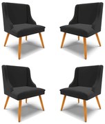Kit 4 Cadeiras Decorativas Sala de Jantar Pés Palito de Madeira Firenze Veludo Preto/Natural G19 - Gran Belo