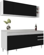 Armário Aéreo Nevada e Balcão 180cm com Tampo Dallas Branco/Preto - Lu