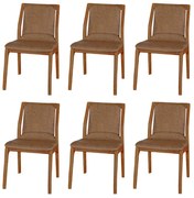 Kit 6 Cadeiras Decorativas Sala de Jantar Madeira Maciça Bruyne PU Sintético Marrom G13 - Gran Belo