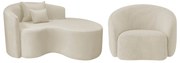 Kit Recamier Curvo Sala de Estar Inglaterra 150cm Lado Direito e Poltrona Orgânica Luxo Amore Bouclé