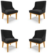 Kit 4 Cadeiras Decorativas Sala de Jantar Base Fixa de Madeira Firenze Suede Preto/Castanho G19 - Gran Belo