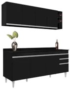 Armário Aéreo Nevada e Balcão 180cm com Tampo Dallas Preto - Lumil