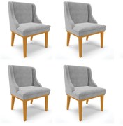 Kit 04 Cadeiras de Jantar Liz Suede Base Fixa Madeira Castanho D03 - D'Rossi - Cinza