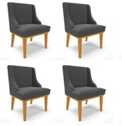 Cadeira Sala de Jantar Base Madeira Castanho Kit 4 Liz Bouclê D03 - D'Rossi - Grafite