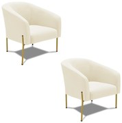 Poltrona Decorativa Pé de Ferro Dourado Kit 2 Stella Cotelê Ext/Veludo D03 - D'Rossi - Off White