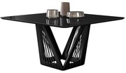 Mesa Sala de Jantar 4 Lugares 150cm Tampo Quadrado de Vidro Giaguaro Preto/Ébano G13 - Gran Belo