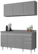 Armário Cozinha e Balcão Com Tampo 150cm Marrocos Cinza - Lumil