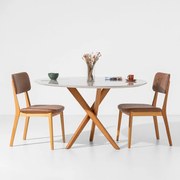 Conjunto Mesa de Jantar Thai Redonda Off White - 1,20m + 2 Cadeiras Lalá Estofada