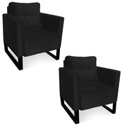 Kit 2 Poltronas Livia Suede Base Industrial Preto D01 - D'Rossi - Preto
