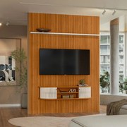 Painel TV 65 Pol 179cm Ripado Valen e Bancada Suspensa Norezi M20 - D'Rossi - Cinamomo(fosco)/Off White(brilho)