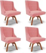 Kit 4 Cadeiras Estofadas Giratória para Sala de Jantar Lia Suede Rosê