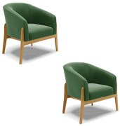 Poltrona Decorativa Base de Madeira kit 2 Stella Suede Verde D03 - D'Rossi