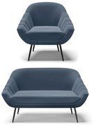 Kit 01 Namoradeira 02 Lugares e 01 Poltrona Giovana Suede Pés Palito de Ferro D03 - D'Rossi - Azul Marinho