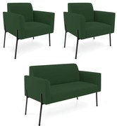 Sofá Namoradeira e 2 Poltronas Pé de Ferro Preto Marisa Veludo - Verde