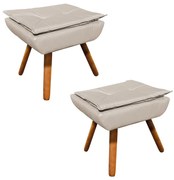 Puff Banqueta Decorativo Pé Palito Kit 2 Opala Corino - Bege