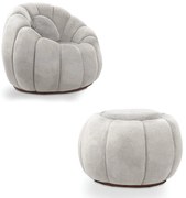 Poltrona Decorativa Orgânica Giratória com Puff Cloud Bouclê E03 - D'Rossi - Cinza claro