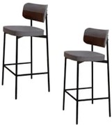 Banqueta Alta Bar Estofada Kit 2 Ella M25 Linho Cinza/Marrom - Mpozena