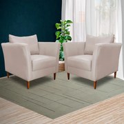 Kit 3 Poltronas Decorativa Sala de Estar Pés Palito Lubbock Couro Off White G58 - Gran Belo