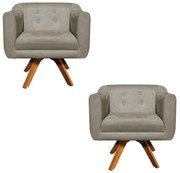 Kit 02 Poltronas Giratória  Julia Suede Base Madeira MM30 D01 - D'Rossi - Marrom Rato