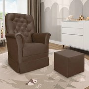 Poltrona de Amamentação com Balanço e Puff Angelin Suede P02 - D'Rossi - Marrom