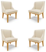 Kit 4 Cadeiras Decorativas Sala de Jantar Base Fixa de Madeira Firenze PU Bege/Castanho G19 - Gran Belo