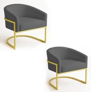 Poltrona Sala Decorativa Industrial Dourada Kit 2 Arielle Suede - Grafite