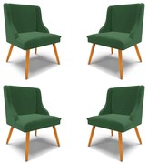 Kit 4 Cadeiras Decorativas Sala de Jantar Pés Palito de Madeira Firenze Veludo Verde/Natural G19 - Gran Belo