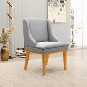 Poltrona Decorativa Base Fixa de Madeira Firenze Suede Cinza/Castanho G19 - Gran Belo
