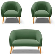 Namoradeira e 2 Poltronas Pé Palito Castanho Stella Suede Verde D03 - D'Rossi