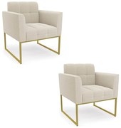 Poltrona Decorativa Industrial Dourado Kit 2 Elisa Bouclê D03 - D'Rossi  - Bege