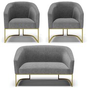 Namoradeira e 2 Poltronas Industrial Dourado Stella Linho D03 - D'Rossi - A26 Grafite