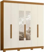 Guarda Roupa Casal 200cm com Espelho Viny A02 Off/Cinamomo  - Mpozenat