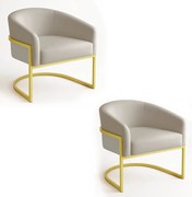 Poltrona Sala Decorativa Industrial Dourada Kit 2 Arielle Veludo - Cinza